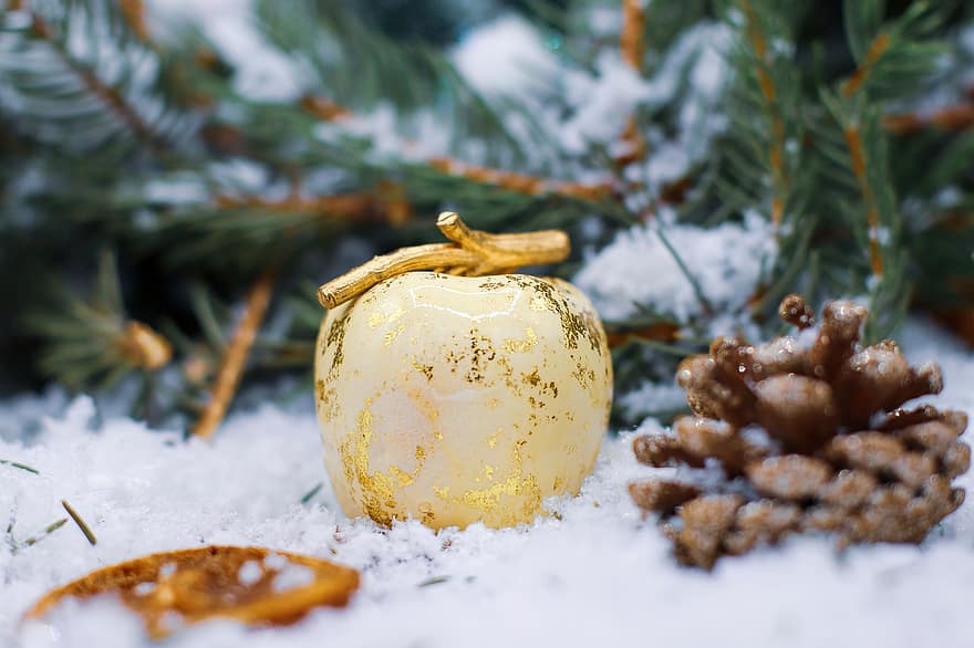 Vánoce, vánoční motiv, jablko, dekorace, Dovolená, tradiční, sníh, zimní