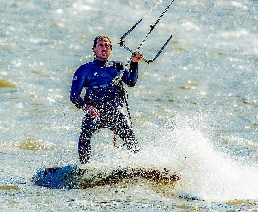 kitesurfer, вода, сърфист, Кайт сърф, море, водни спортове, вятър