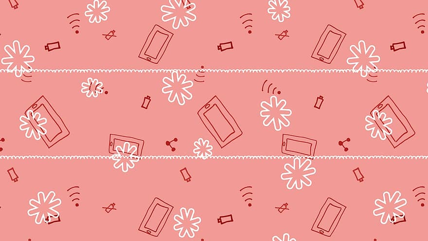Rosa, Wi-fi, bateria, tablet digital, flores, padronizar, desenhar, desatado, padrão sem emenda, fundo, papel de parede
