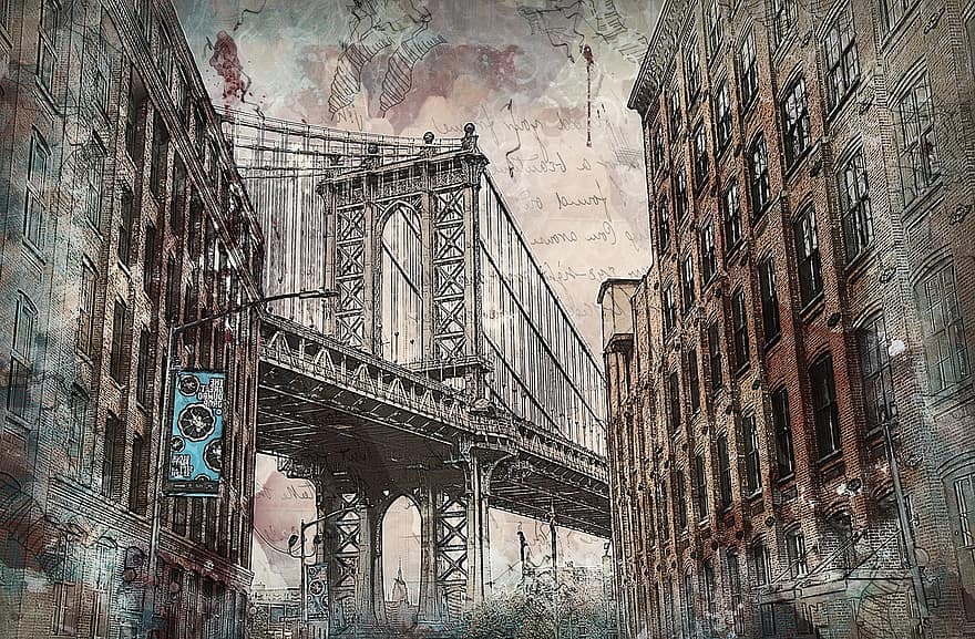 die Architektur, Stadt, Straße, Gebäude, Reise, städtische Landschaft, städtisch, New York City, Nyc, New York, Manhattan Bridge