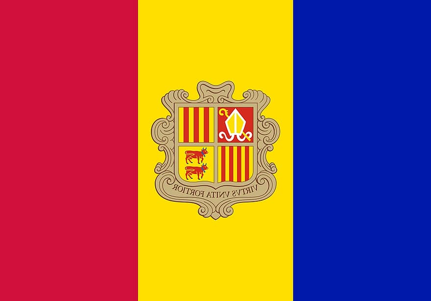 Andorra, flag, jord, våbenskjold, tegn