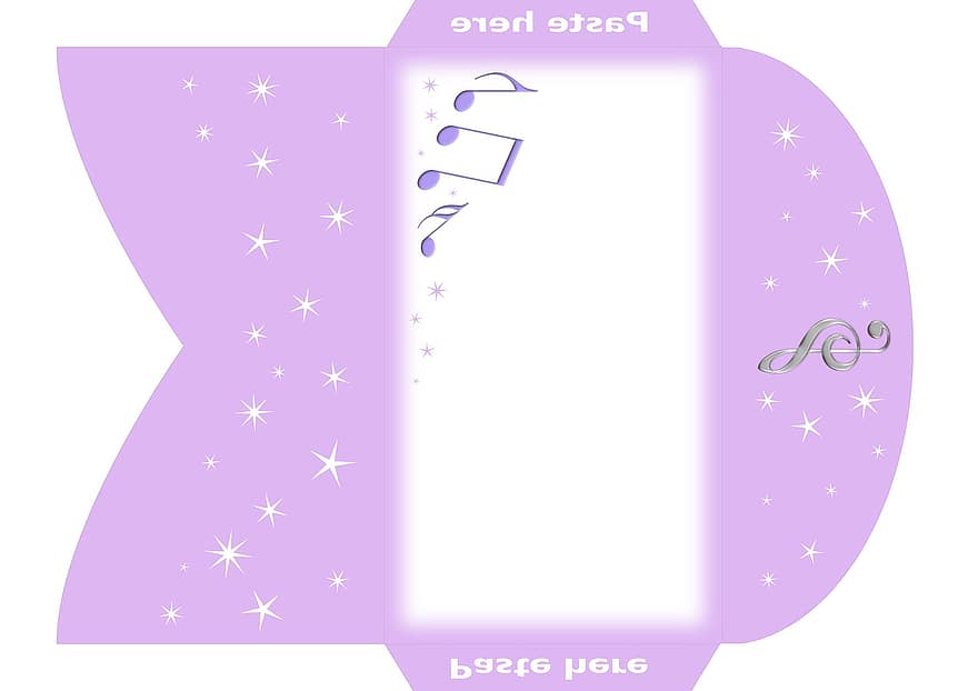 Envelope, G-clef, Note, Light Purple, Silver, White, Template, Star, Handmade, Letter