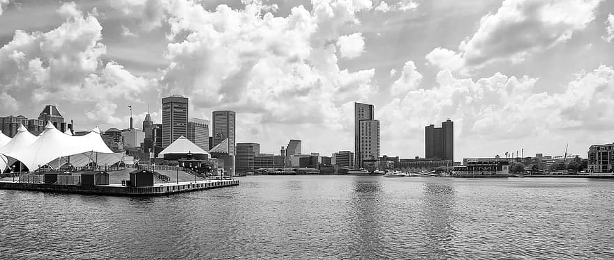 Baltimore, город, городской, внутренняя гавань, Мэриленд, воды, линия горизонта, ориентир, метрополия