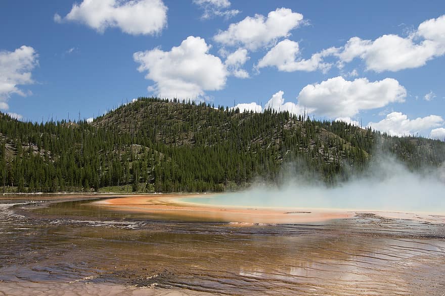 geyser, Yellowstone, la nature, eau, vapeur, printemps, bassin de geyser, volcanique, Montagne, le parc national de Yellowstone