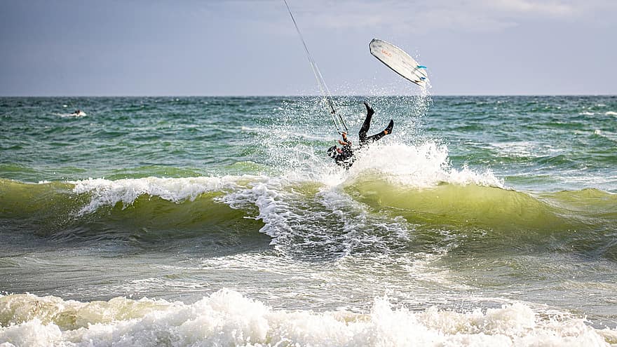 kitesurfer, surf de kite, fehmarn, Mar Bàltic, surfista, vent, Esports extrems, onada, esport, homes, aigua