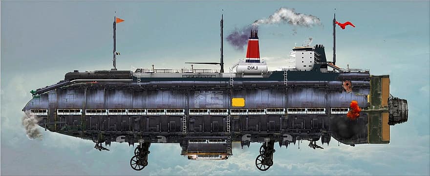Luftschiff, Steampunk, Fantasie, Dieselpunk