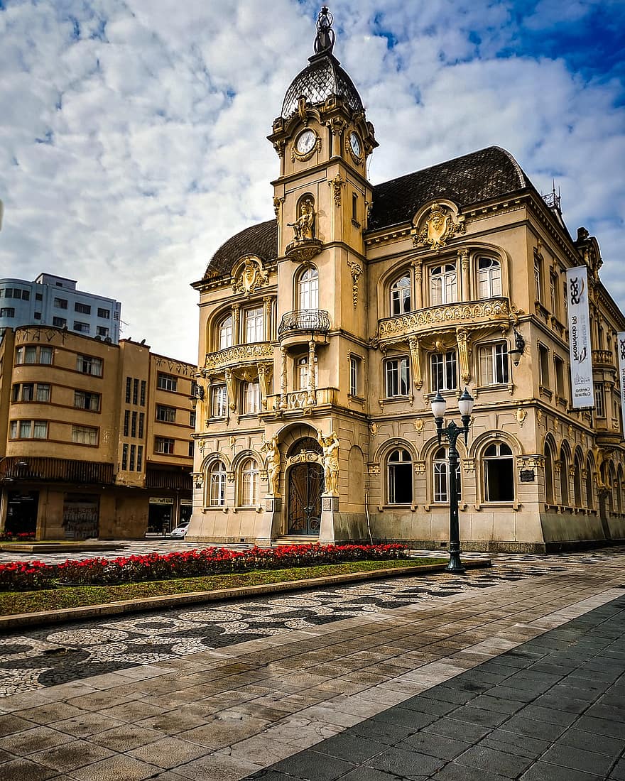 architektura, radnice, budova, curitiba, Brazílie, krajina, starý, město, struktura
