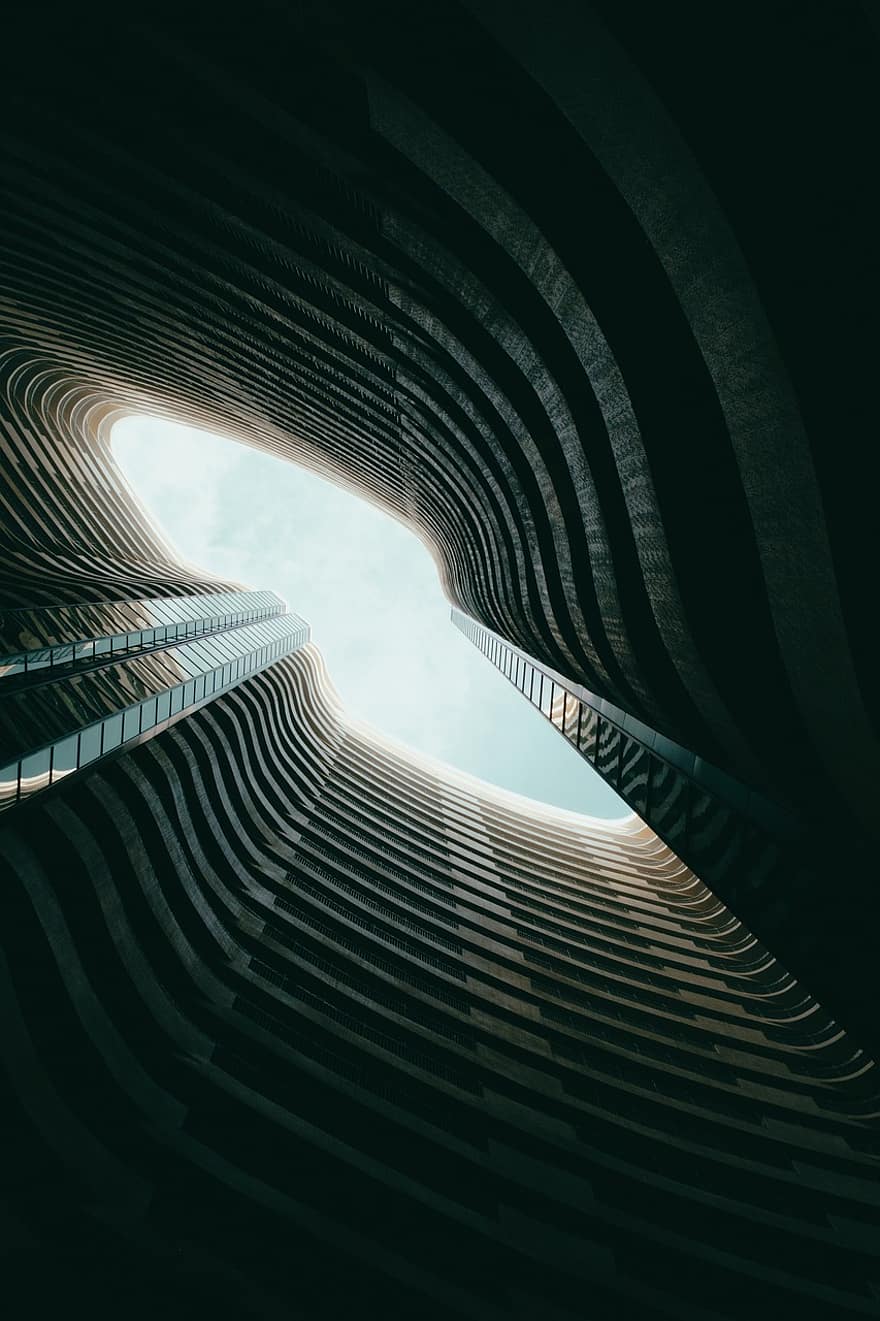 Building, Architecture, Sky, Apartment, Windows, Skyscraper, abstract, modern, futuristic, indoors, built structure