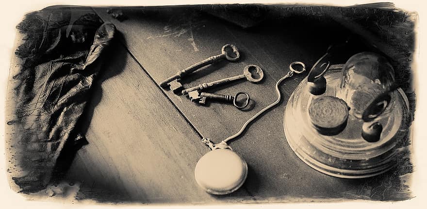 Vintage Çalışma Masası, Eski Anahtarlar, bağbozumu