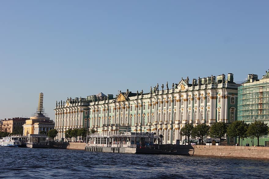 gebouwen, schip, veerboot, haven, zee, oceaan, Sint Petersburg, Rusland