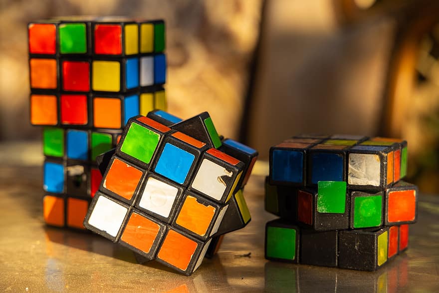 giocattolo, cubo di Rubik, puzzle, infanzia, cubo, problema, soluzione, multicolore, bambino, blu, giochi di svago