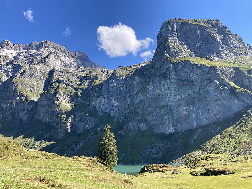 природа, пътуване, проучване, на открито, Швейцария, Гларус, екскурзия, планинско езеро, планина, пейзаж, планински връх