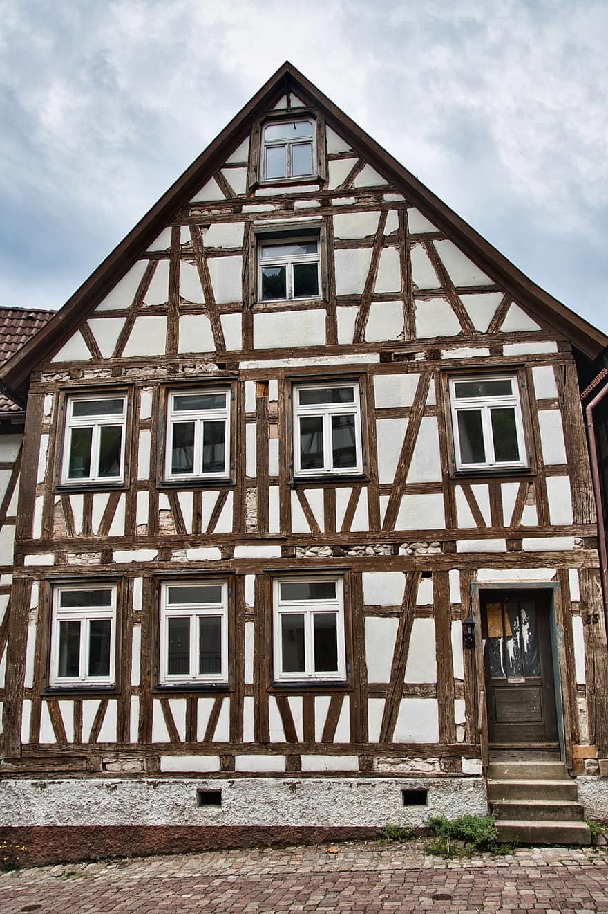 budynek, drewniany, tradycyjny, klasyczny, zabytkowe, antyczny, Europa, architektura, z muru pruskiego, drewno, na zewnątrz budynku