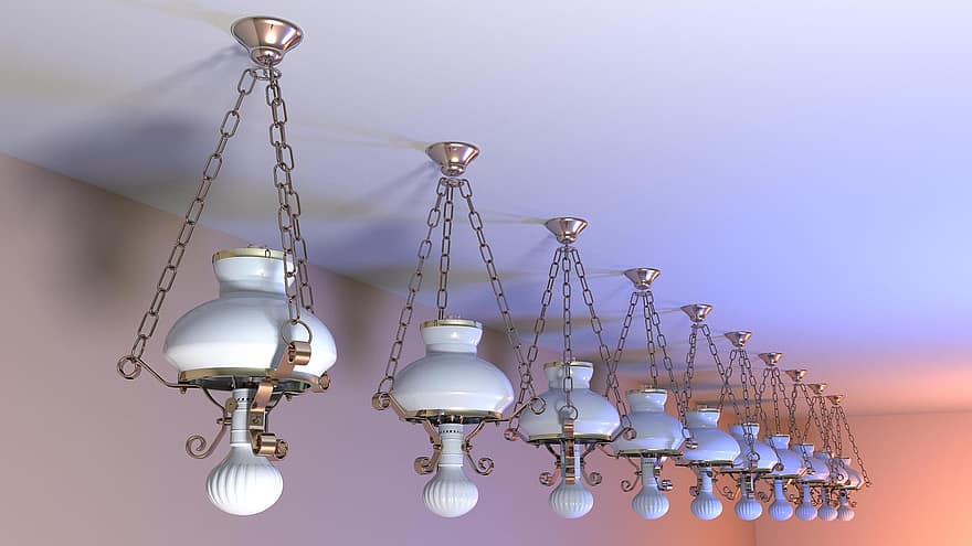 lampe à huile, les lampes, antique, Lampe suspendue, installation, art, lumière, le rendu