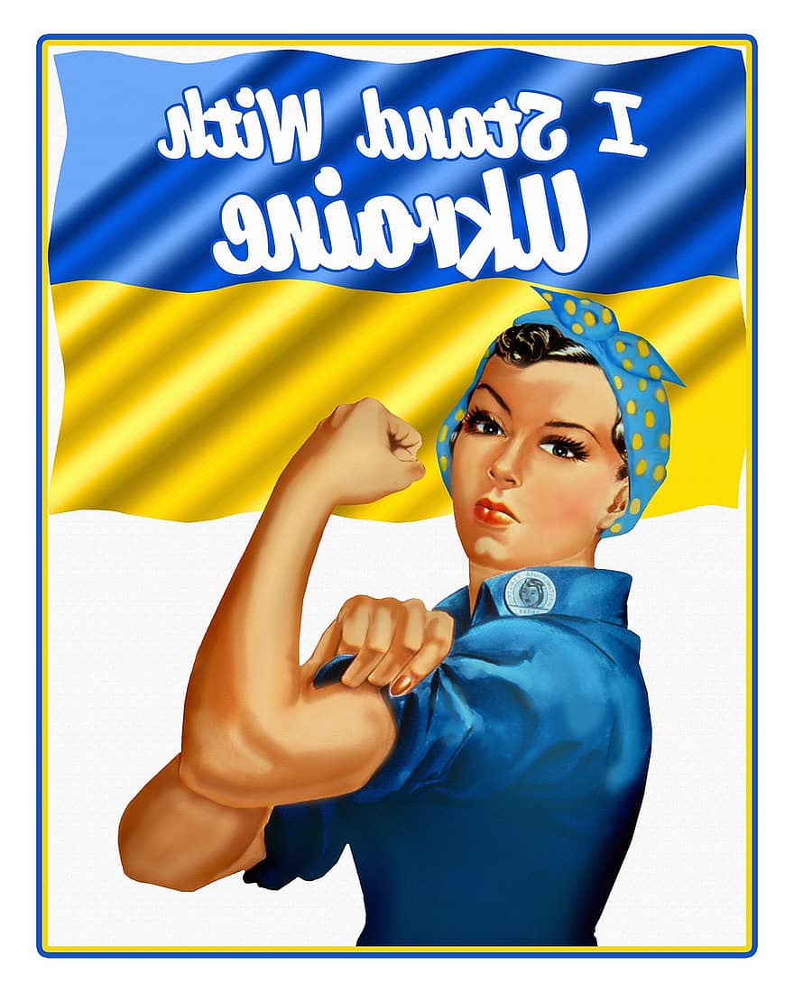 vrouw, Oekraïense vlag, vrede, Sta achter Oekraïne, sterk, Steun Oekraïne, democratie, protest, politiek, patriottisme, vector