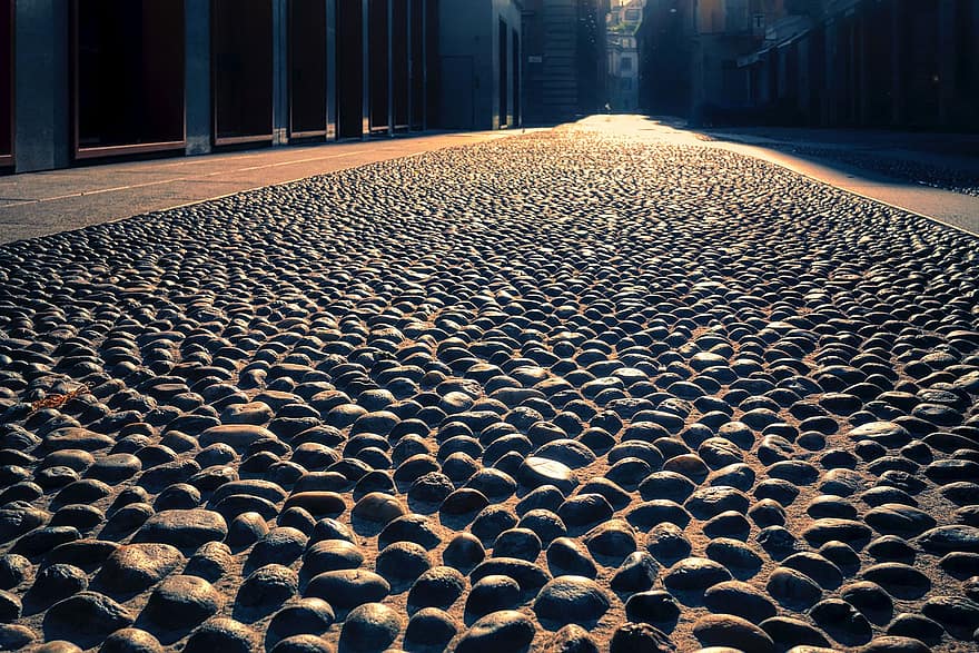 chão, rua, Cidade, pedras de pavimentação, beco, estrada, sombras, Itália, Milão, centro histórico, origens