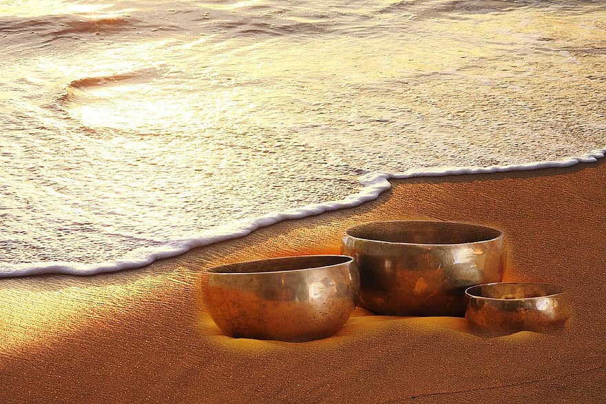mangkuk bernyanyi, laut, pantai, abendstimmung, kesehatan, penyembuhan, suasana hati, matahari terbenam