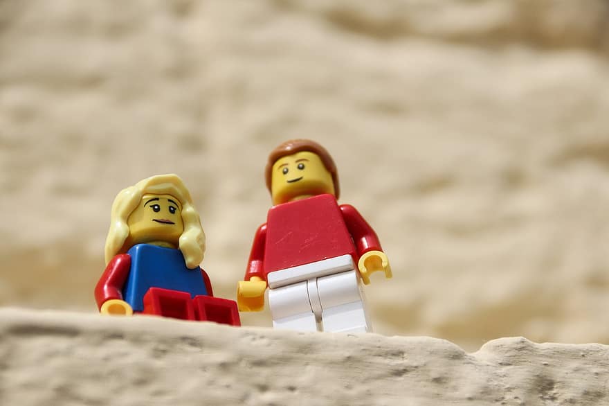 paar, Lego, speelgoed, figuur, lovers, paar-, liefde, man, vrouw, samen, gelukkig