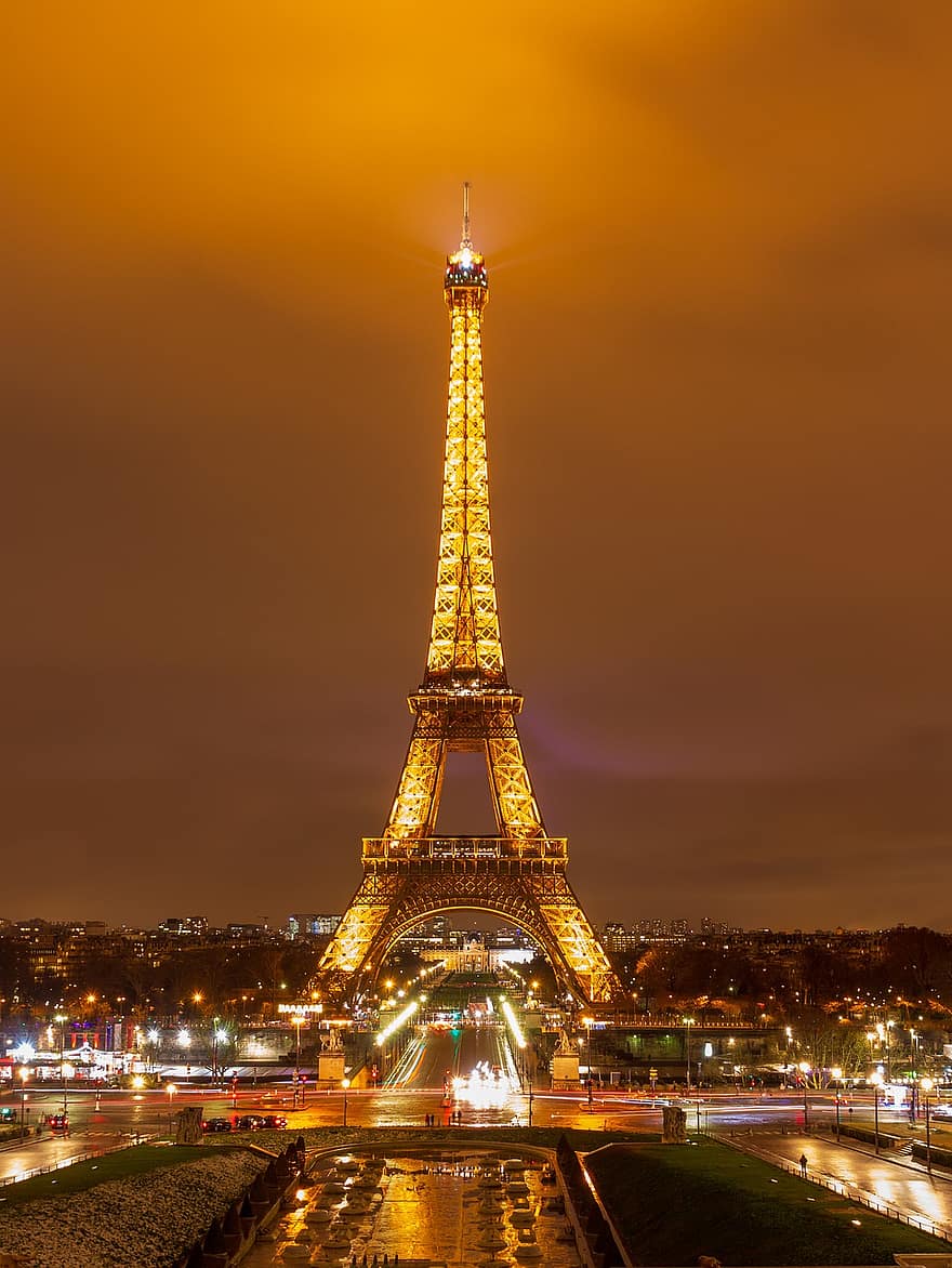 หอคอย, หอไอเฟล, ปารีส, กลางคืน, ฝรั่งเศส