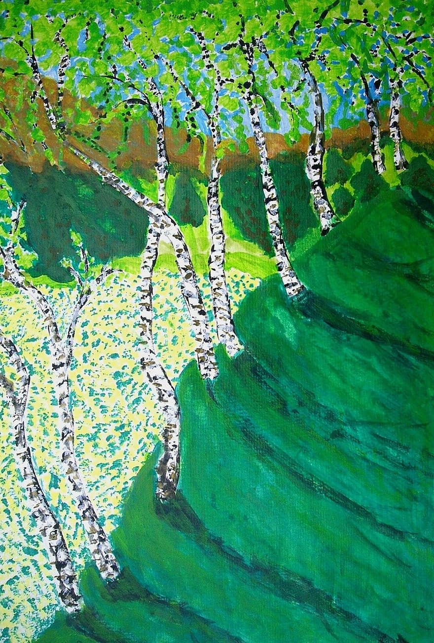 Birch, Spring, Painting, Image, Art, Paint, Color, Artistically, Image Painting, Artists, Composition