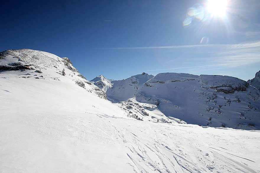 kalnas, sniegas, žiemą, pobūdį, kraštovaizdį, mėlyna, ledas, Sportas, kalnų viršūnė, slidinėjimo trasa, sezoną