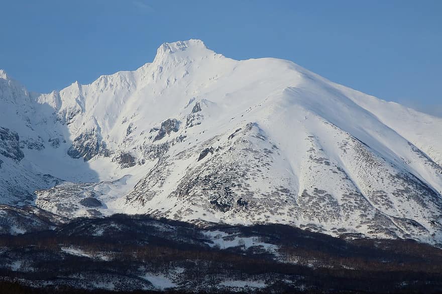 vulkan, fjell, snø, vinter, Kamchatka, Russland