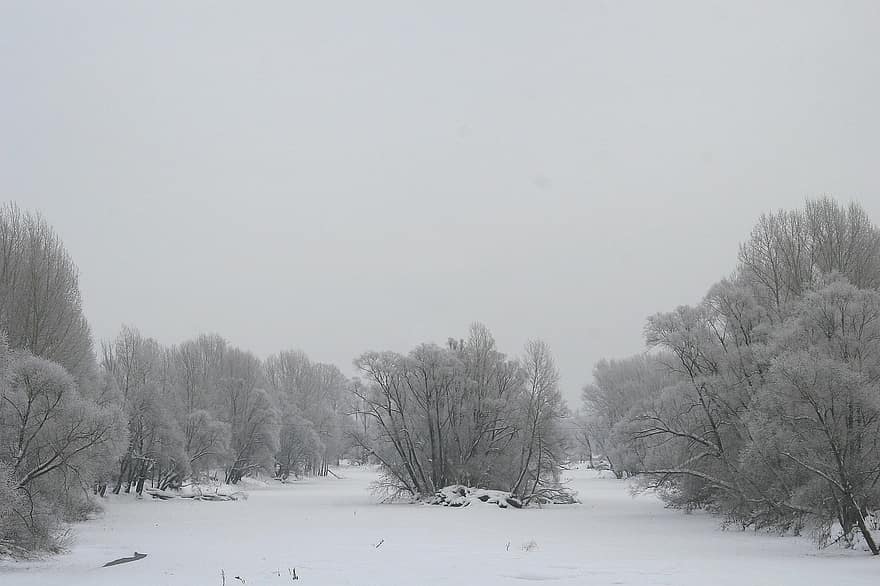 hiver, Lac, neige, Russie, la nature, congelé, givré, noir et blanc