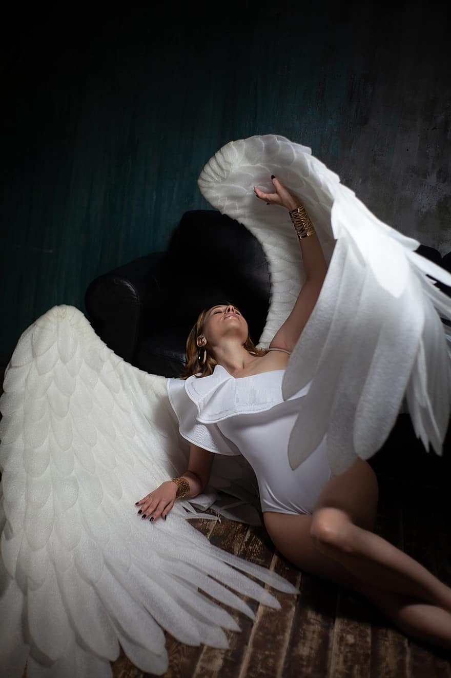 žena, křídla, anděl, Modelka, koruna, Dívka s křídly, dívka