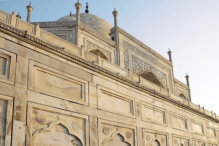 Taj Mahal, emlékmű, kupola, üveggolyó, síremlék, bevésett, építészet, India, agra, iszlám