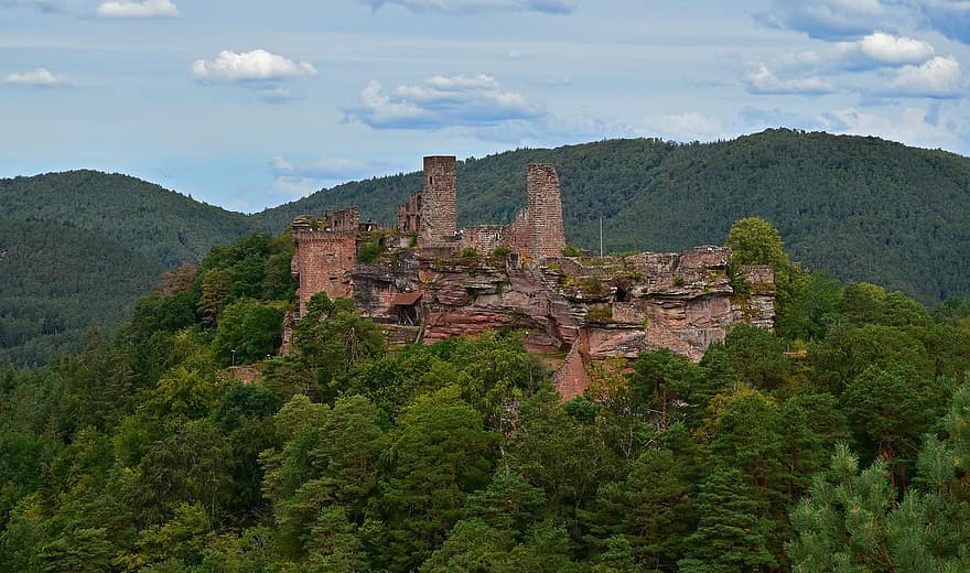 castelo, Altdahn, ruínas, Alemanha, estrutura, stoneworks, panorama, montanhas, floresta, madeiras, arvores