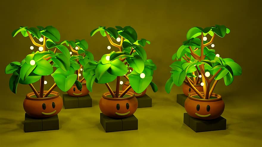 rostlin, listy, hrnce, světla, rostlina, zelená barva, list, ilustrace, růst, pozadí, životní prostředí