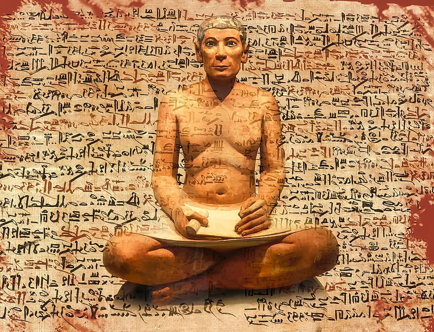 象形文字、作家、エジプト、パピルス、古代