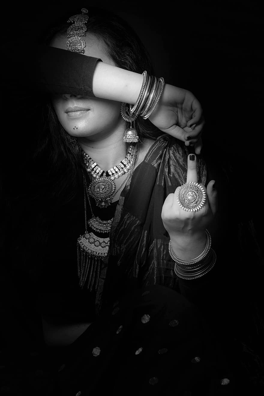 Банджара, жінка, індійський, традиційний, моди, гарний, культури, дівчина, самка, поза, модель