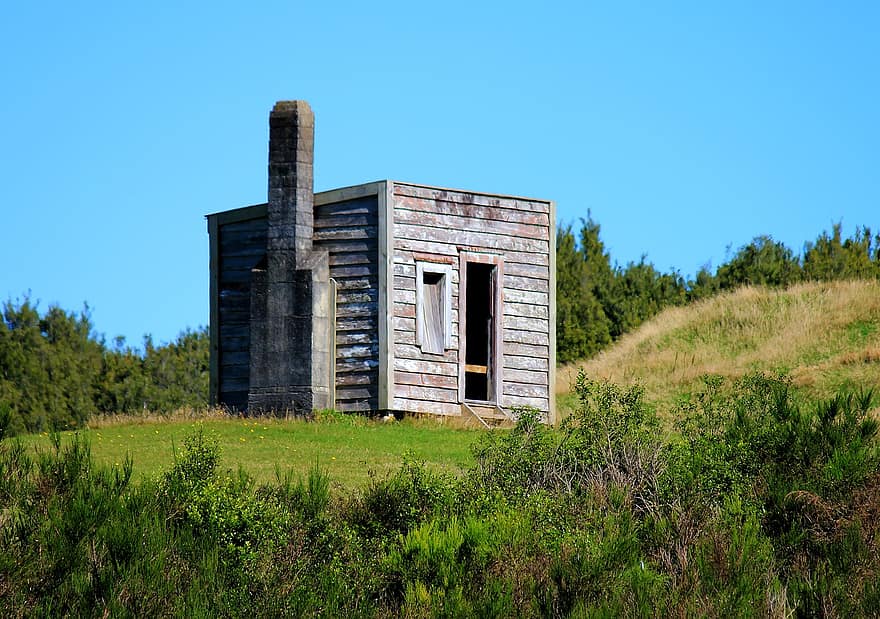 キャビン、放棄された、田舎、ニュージーランド、家、流す、小屋、羊飼いの小屋