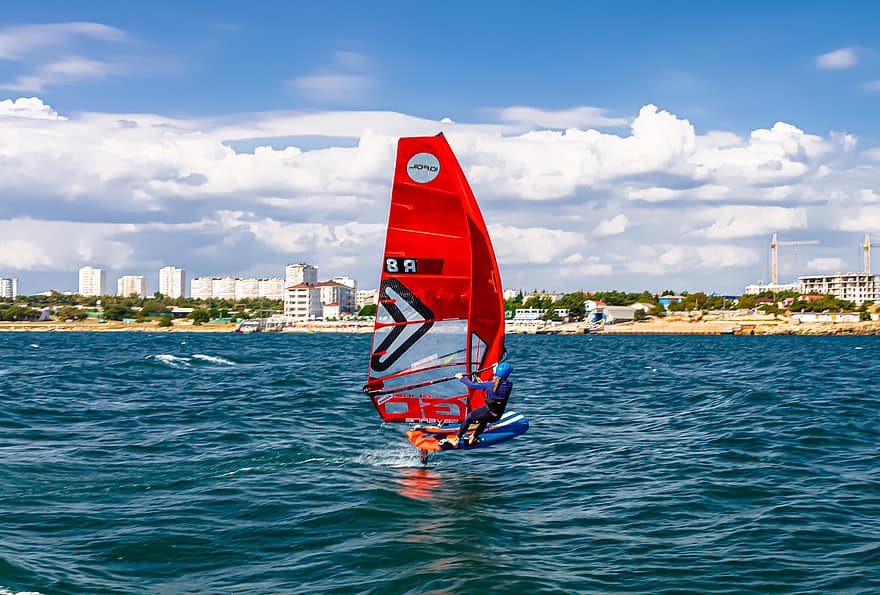 windsurfer, windsurfing, bølge, vind, windsurf, aktiv, atlet, balance, bestyrelse, kvinde, hav