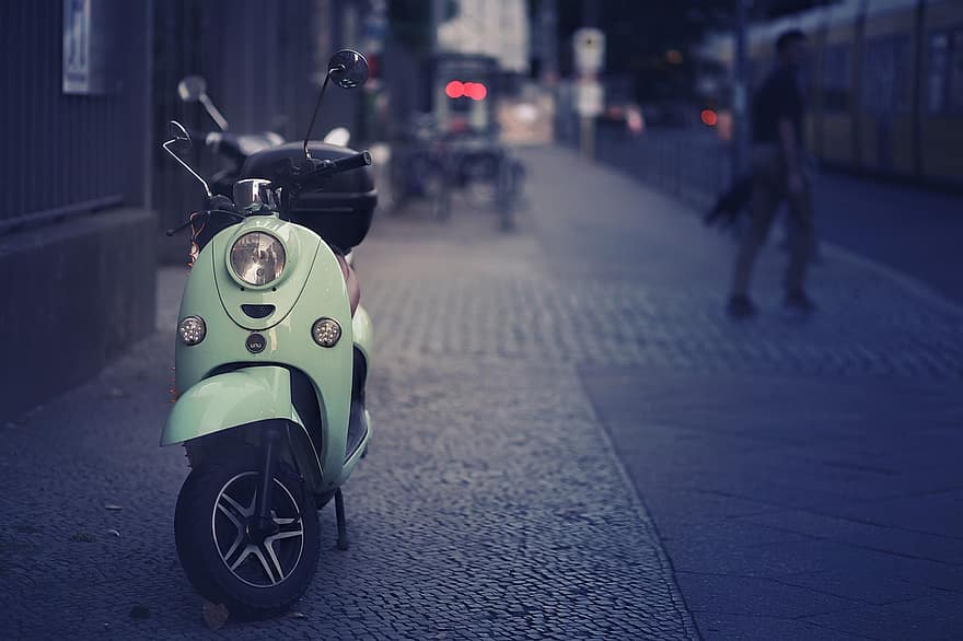 motocicleta, bicicleta, calle, la carretera, tráfico, urbano, ciudad, noche, luces, Berlina, oscuridad