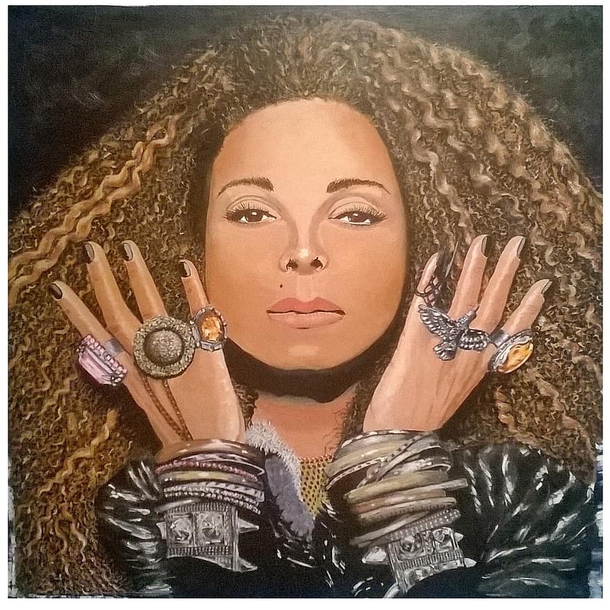 seni, gambar, lukisan, cat, akrilik, Janet Jackson, menghadapi, penyanyi, wanita