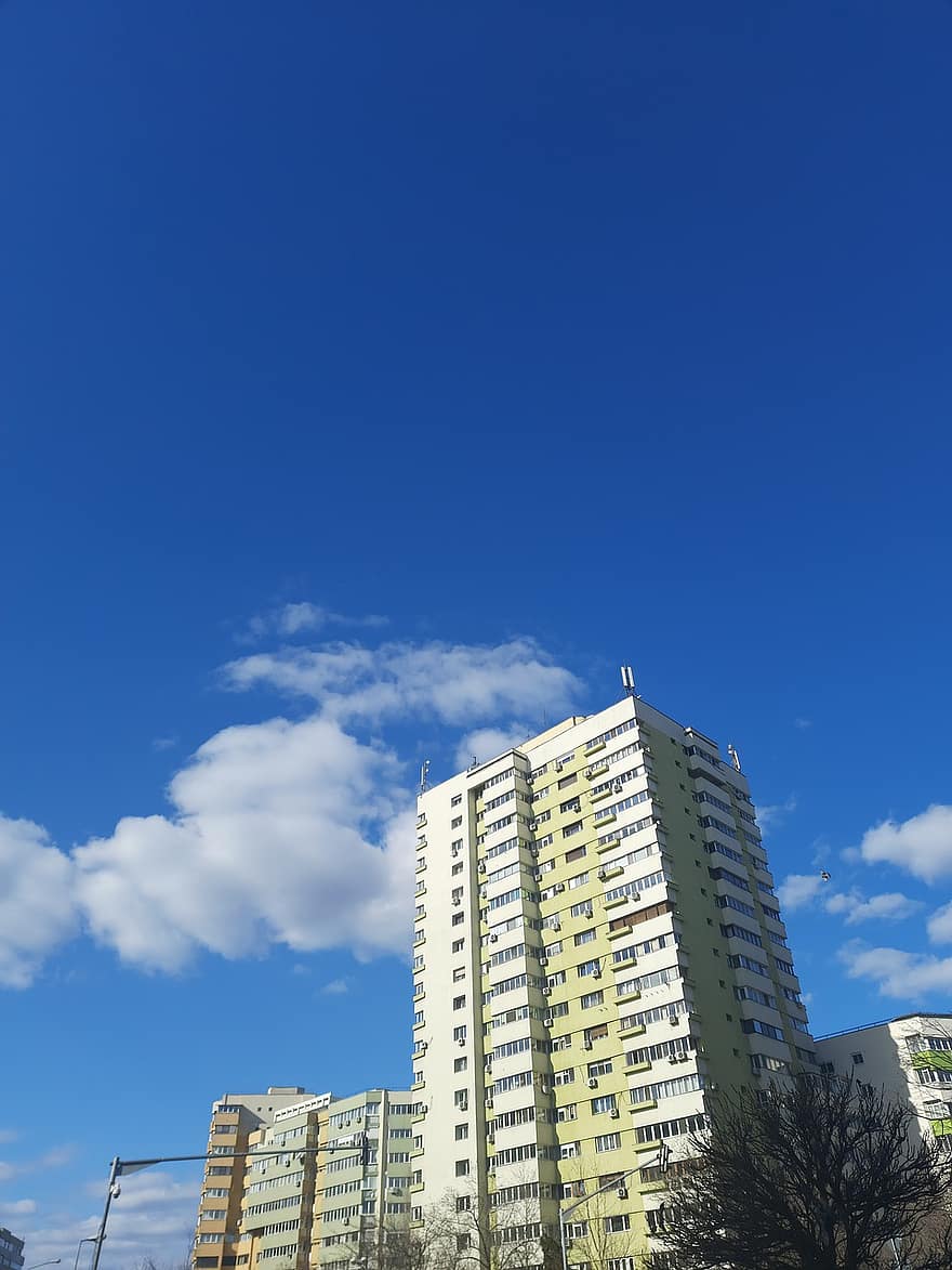 Urbain, construction, ville, ciel, des nuages, Roumanie, bleu, architecture, extérieur du bâtiment, structure construite, gratte ciel