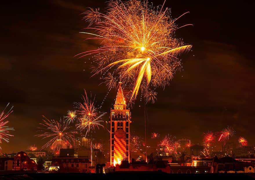kembang api, bunga api, malam, perayaan, ulang tahun, peristiwa, festival, tahun baru, liburan, merayakan, meriah