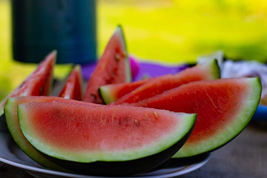 vandmelon, frugt, skiver, skåret vandmelon, mad, dessert, snack, saftig, sød, velsmagende, organisk