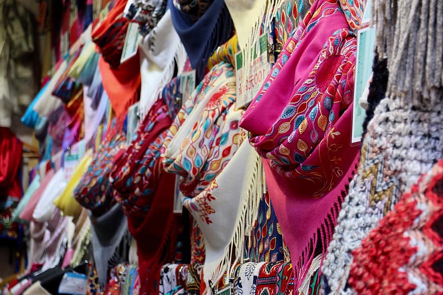 bufandas, mercado, Moda, paño, textura, tela, ropa