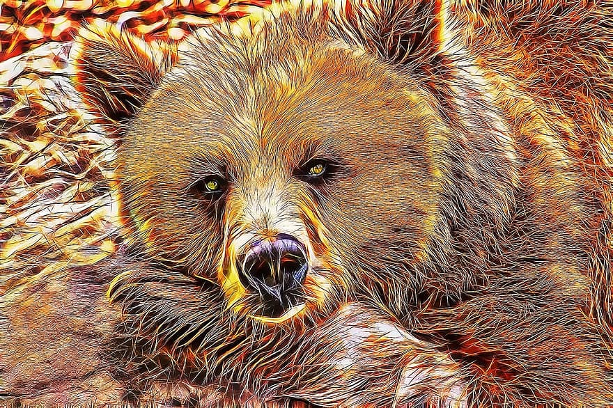 нести, Медведь фрактал, Медведь Искусство, картина, фрактальное искусство, фрактальный, медвежий, контрастные, животное, обожаемый, произведение искусства