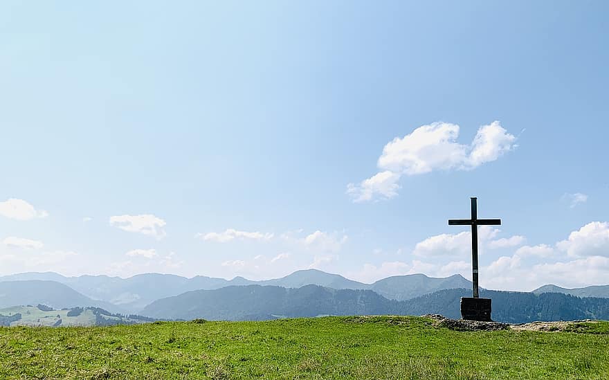 Valley, Cross, Mountains, View