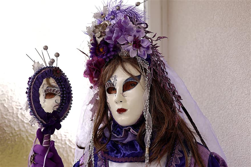 kvinne, karneval, venetianskarnival, kostyme, masquerade, festival, venetian maske, fantasi, hodeplagg, ansiktsmaske, kvinner
