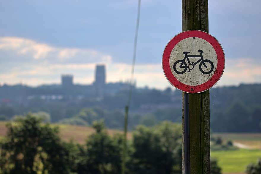 bisiklet, işaret, sokak tabelası, bisiklet sürmek, Lane, izin, Yasak değil, İngiltere, durham, yol, sembol