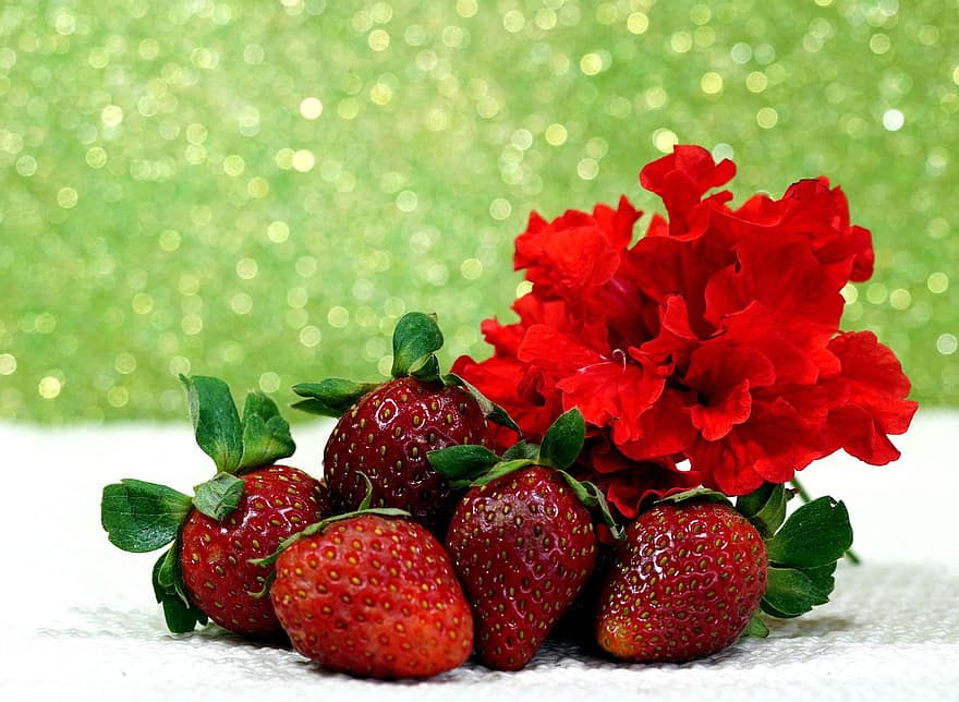 딸기, 꽃, 과일, 히비스커스, 건강한, 단