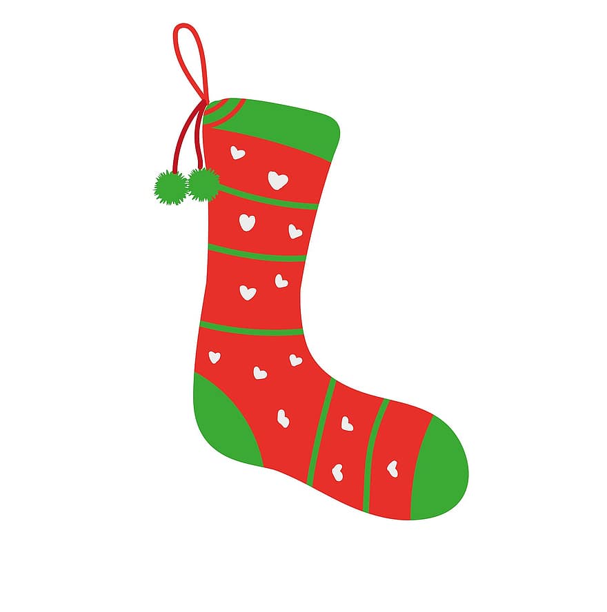 kaus kaki, hari Natal, dekorasi, dekoratif, hati, ilustrasi, hadiah, musim dingin, perayaan, musim, kaus kaki natal