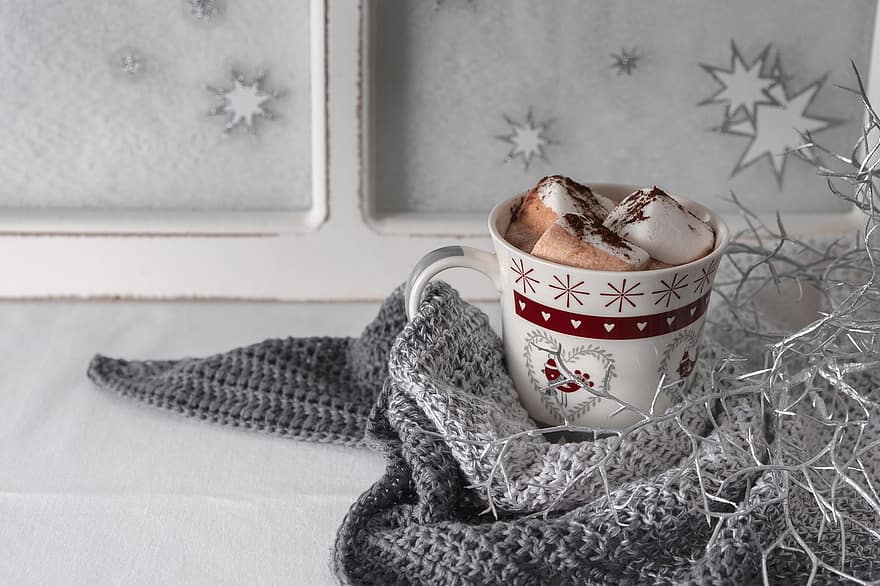 kopp, varm choklad, marshmallows, varm dryck, choklad, vinter-, värme, temperatur, dryck, bakgrunder, kaffe