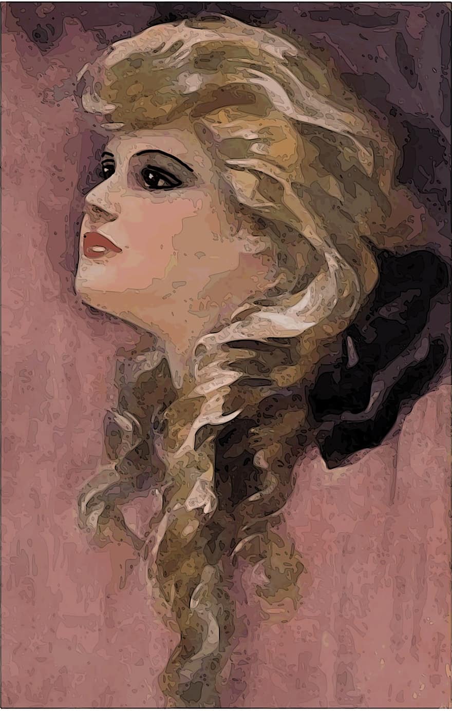 wijnoogst, vrouw, 1920, meisje, dame, portret, schoonheid, blond, rood, oud