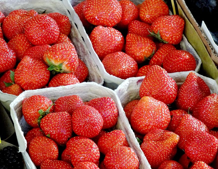aardbeien, markt, fruit, versheid, aardbei, voedsel, detailopname, gezond eten, biologisch, rijp, bessen